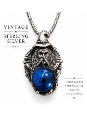 Vintage Handmade Wizard Pendant necklace Sterling Silver